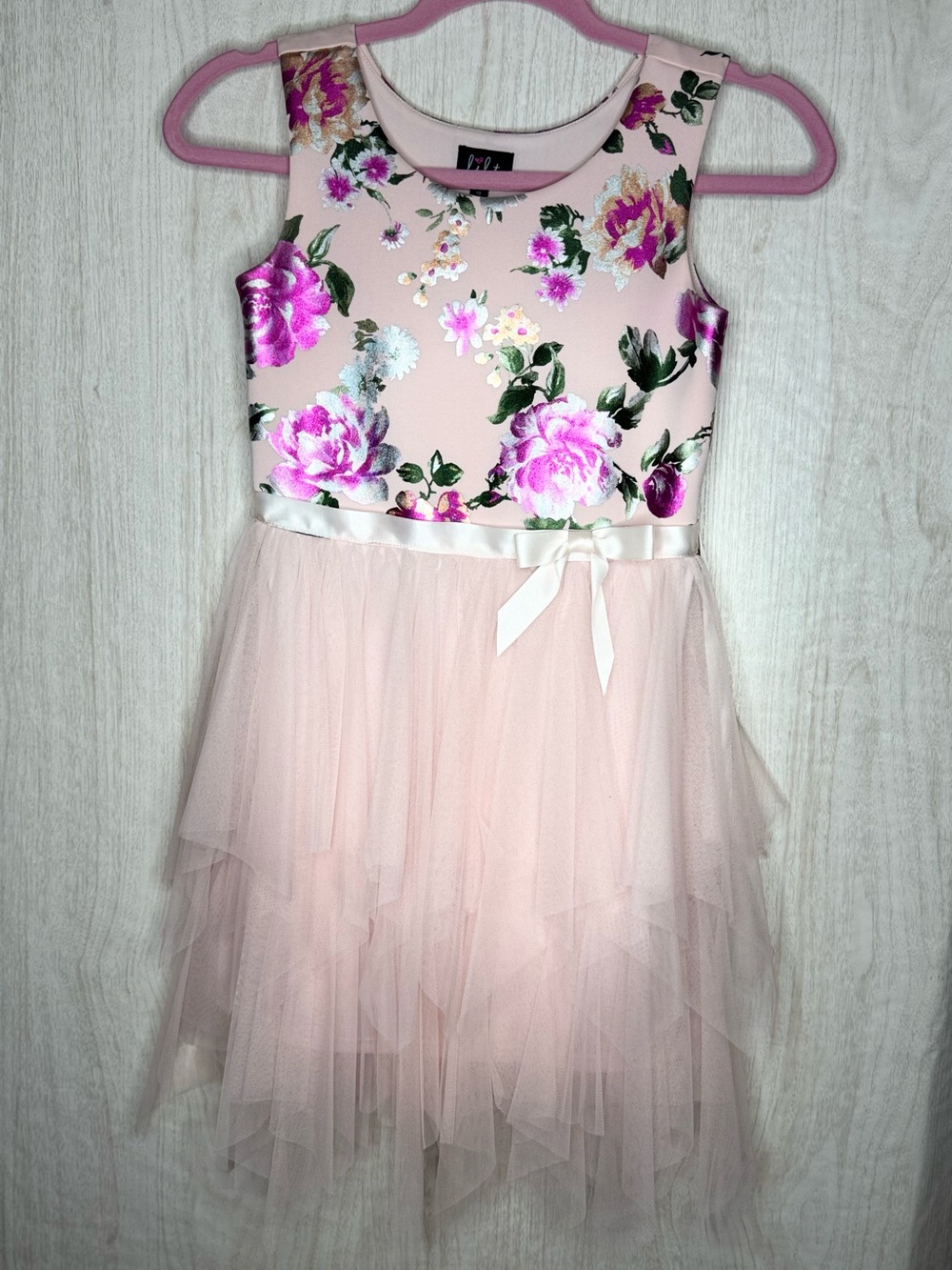 lilt Pink Floral Satin Bodice Tulle Party Dress